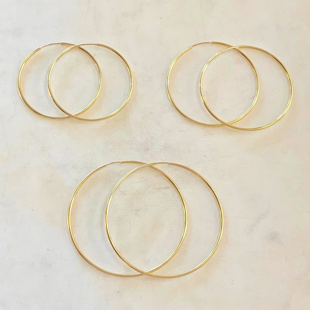 14K Yellow Gold Thin Endless Hoop Earrings